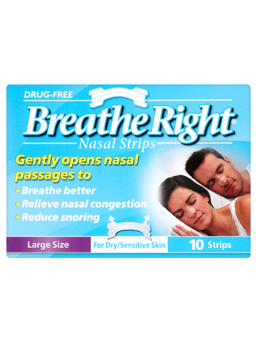 Breathe Right Nasal Strips Large Size for Dry/Sensitive Skin 10 Strips