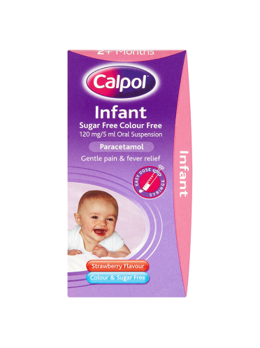 Calpol Infant Sugar Free Colour Free 120 mg/5 ml Oral Suspension Strawberry Flavour 2+ Months 100ml