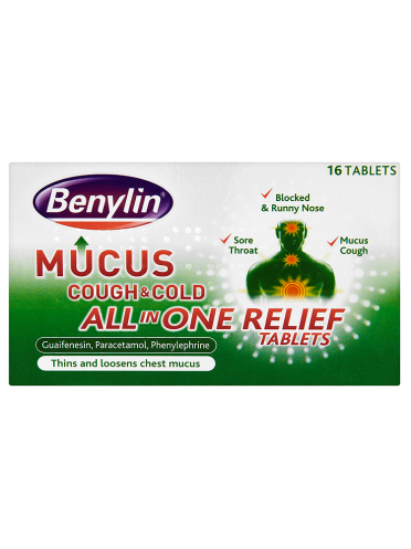 Benylin Mucus Cough & Cold All in One Relief Tablets 16 Tablets