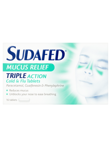 Sudafed Mucus Relief Triple Action Cold & Flu Tablets 16 Tablets