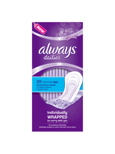 Always Dailies Individually Wrapped Normal Pantyliner Singles 20 count