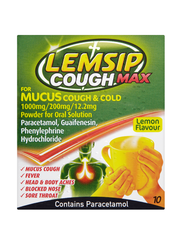 Lemsip Cough Max for Mucus Cough & Cold Lemon Flavour 10 Sachets