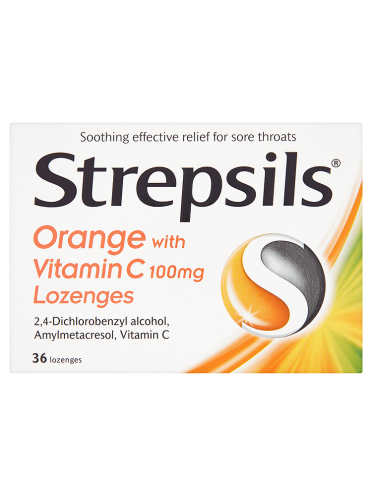 Strepsils Orange with Vitamin C 100mg Lozenges 36 Lozenges