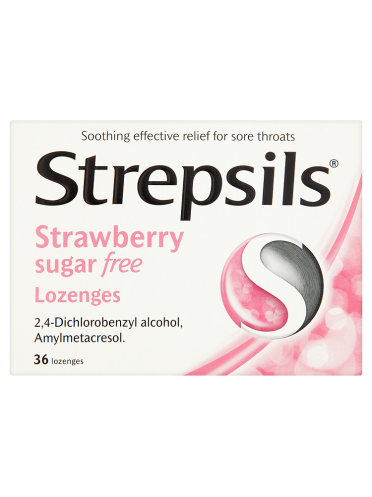 Strepsils Strawberry Sugar Free Lozenges 36 Lozenges