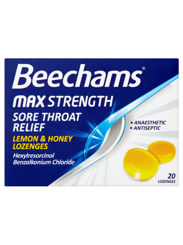 Beechams Max Strength Sore Throat Relief Lemon & Honey Lozenges 20 Lozenges