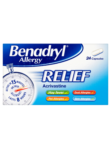 Benadryl Allergy Relief Acrivastine 24 Capsules