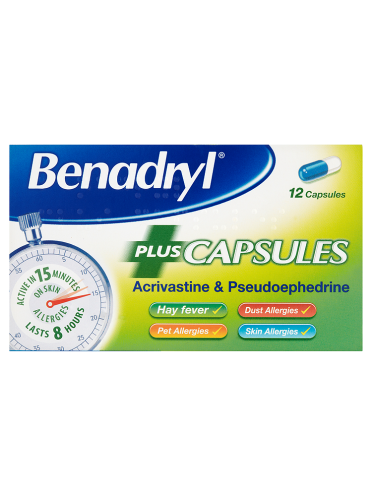 Benadryl Plus Capsules 12 Capsules
