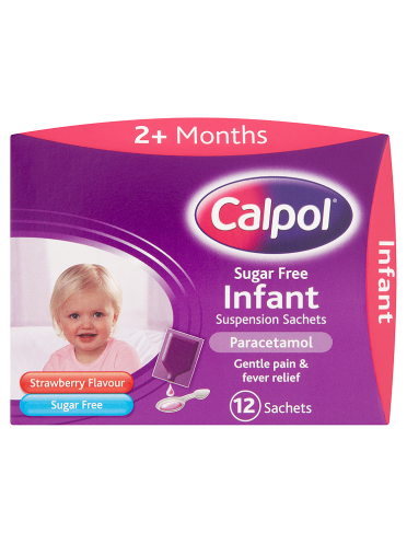 Calpol Sugar Free Infant Suspension Sachets Strawberry Flavour 2+ Months 12 x 5ml Sachets