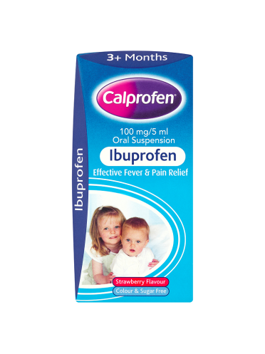 Calprofen 100 mg/5 ml Oral Suspension Ibuprofen 3 Months to 12 Years Strawberry Flavour 100ml