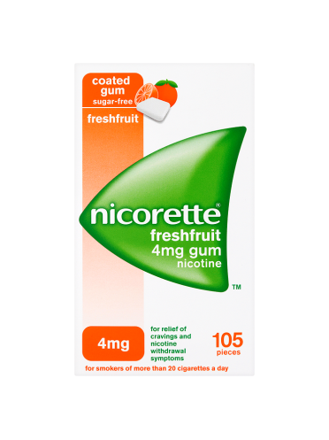 Nicorette Freshfruit Sugar Free Gum 4mg Nicotine 105 Pieces