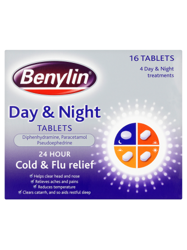 Benylin 24 Hour Cold & Flu Relief Day & Night Tablets 16 Tablets