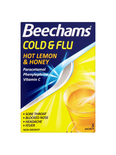Beechams Cold & Flu Hot Lemon & Honey 5 Sachets