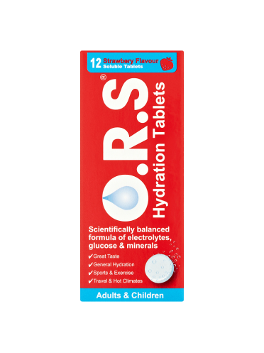 O.R.S Hydration Tablets Adults & Children 12 Strawberry Flavour Soluble Tablets