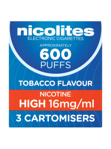 Nicolites Electronic Cigarettes Nicotine High 16mg/ml Tobacco Flavour 3 Cartomisers