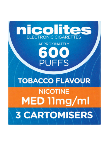 Nicolites Tobacco Flavour Nicotine Med 11mg/ml 3 Cartomisers