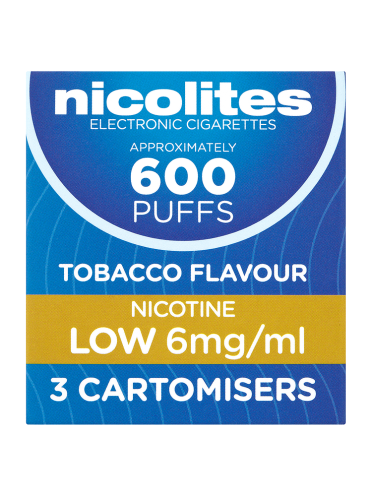 Nicolites Tobacco Flavour Nicotine Low 6mg/ml 3 Cartomisers