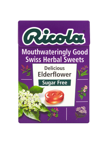 Ricola Mouthwateringly Good Swiss Herbal Sweets Delicious Elderflower Sugar Free 45g