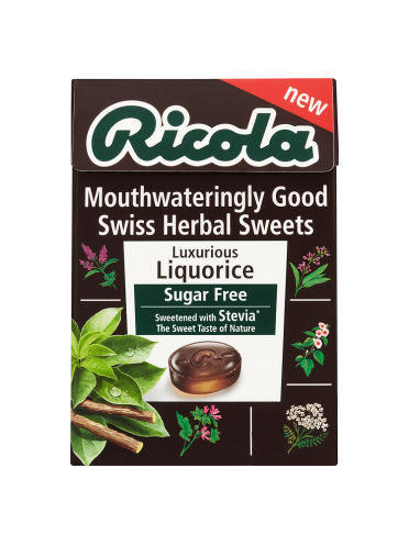 Ricola Mouthwateringly Good Swiss Herbal Sweets Luxurious Liquorice Sugar Free 45g